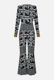 CAMILLA READ MY GLYPHS DRAPED V NECK JERSEY FLARED JUMPSUIT