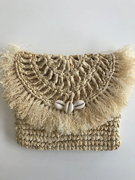 LOCA BELLA THE LABEL RAFFIA CLUTCH IN NATURAL
