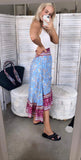 STEVIE HI LOW TIERED MAXI SKIRT IN BLUE FLORAL