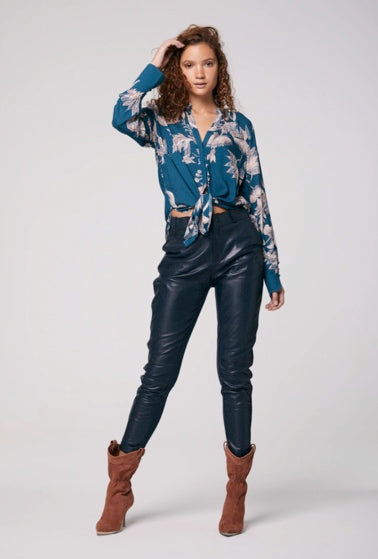 ONCE WAS OAKLEY RELAXED WASHED LEATHER PANT IN WASHED TEAL