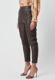 ONCE WAS HEMINGWAY HIGH WAIST RELAXED LEATHER PANT WITH ROLLED CUFF IN CHOCOLATE