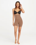 SPANX ON-CORE HIGH WAISTED MID-THIGH SHORT IN CAFE AU LAIT