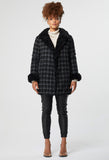 ONCE WAS MILTON REVERSIBLE FAUX FUR & WOOL BLEND COAT BLACK/CHECK