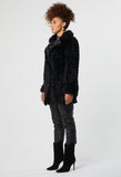 ONCE WAS MILTON REVERSIBLE FAUX FUR & WOOL BLEND COAT BLACK/CHECK