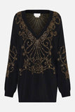 CAMILLA SHADOWS OF ARMADA EMBELLISHED V NECK KNIT IN BLACK