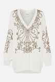 CAMILLA ARMADA EMBELLISHED V NECK KNIT IN WHITE