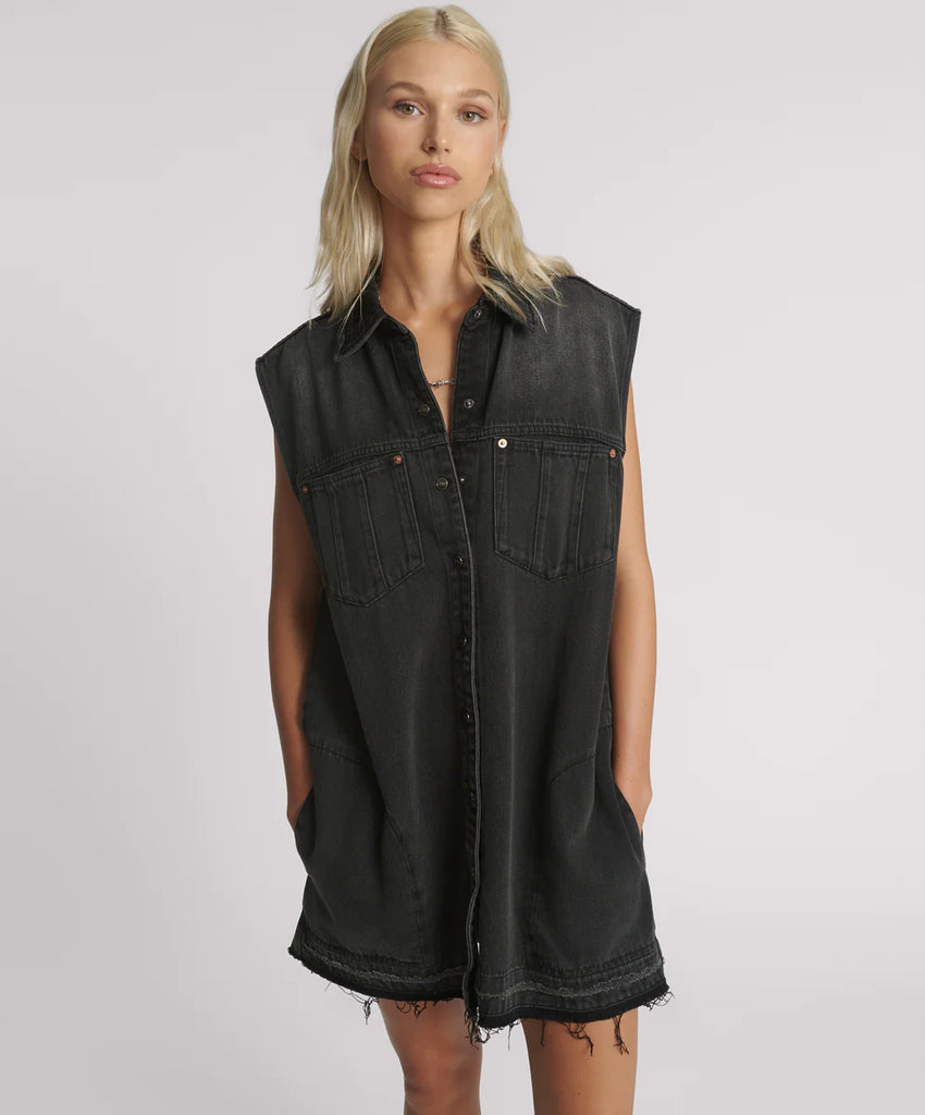 ONE TEASPOON FADED BLACK DENIM SHIRT DRESS Loca Bella ONE TEASPOON FADED BLACK DENIM SHIRT DRESS Loca Bella