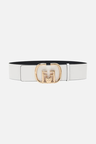 CAMILLA REVERSIBLE BUCKLE BELT IN SOLID WHITE / BLACK