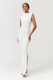 SUBOO JACQUI ROUCHED FRONT MAXI DRESS IN WHITE