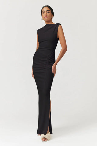SUBOO JACQUI ROUCHED FRONT MAXI DRESS IN BLACK