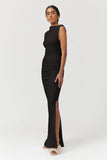 SUBOO JACQUI ROUCHED FRONT MAXI DRESS IN BLACK