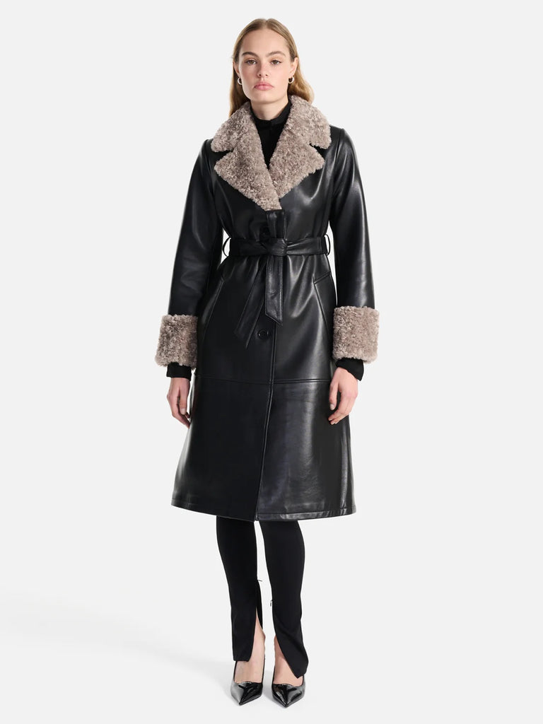 ENA PELLY LOUIE LEATHER JACKET IN BLACK TAUPE1