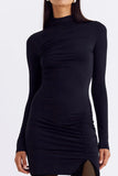 SUBOO AUGUSTE FUNNEL NECK MINI DRESS BLACK