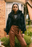 ONCE WAS TALLITHA FAUX FUR JACKET IN BLACK