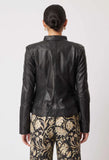 ONCE WAS HARMONY CURVED HEM LEATHER JACKET IN BLACK