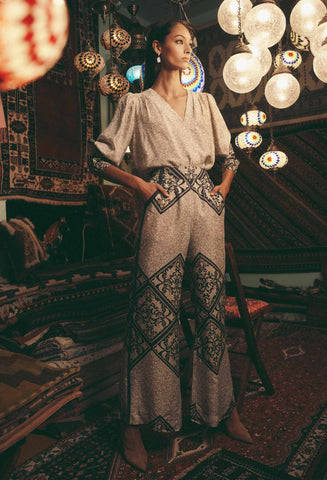 ONCE WAS BEDOUIN CUPRO VISCOSE PANT IN NOMAD MOSAIC PRINT