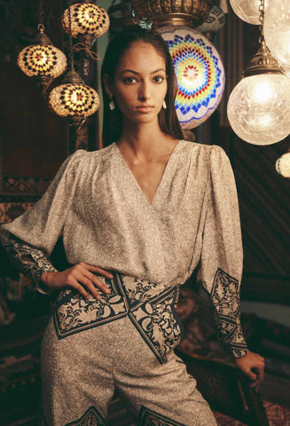 ONCE WAS BEDOUIN CUPRO VISCOSE TOP IN NOMAD MOSAIC PRINT