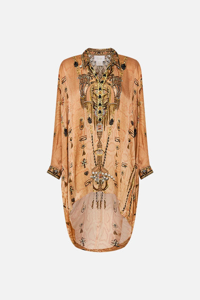 CAMILLA THE KINGDOM OF HIEROGLYPHS BUTTON UP TOP WITH DRAPED BACK