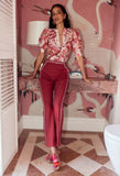 ONCE WAS CARLYLE EMBROIDERED LINEN VISCOSE PANT IN CRIMSON