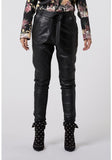 ONCE WAS JANIS STITCH POCKET RELAXED LEATHER PANT WITH WAIST TIE BLACK