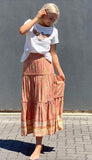 AMELIA TIERED MAXI SKIRT IN PEACH FLORAL PAISLEY