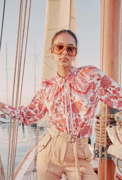 ONCE WAS OCEANE COTTON/SILK SHIRT IN ST TROPEZ BOTANICA