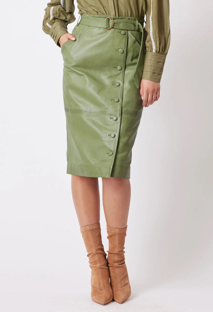 ONCE WAS TALLITHA LEATHER SKIRT IN SAGE – Loca Bella