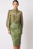 ONCE WAS TALLITHA LEATHER SKIRT IN SAGE