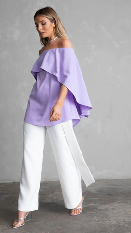CAZINC THE LABEL MANHATTAN OFF THE SHOULDER TOP IN LILAC