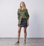 ENA PELLY CUFFED SILK SHIRT IN ANIMAL GREEN