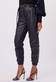 ONCE WAS GROVE HIGH WAIST LEATHER PANT WITH D-RING BELT IN MIDNIGHT