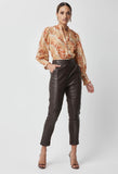ONCE WAS HEMINGWAY HIGH WAIST RELAXED LEATHER PANT WITH ROLLED CUFF IN CHOCOLATE