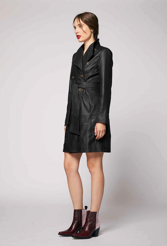 ONCE WAS LIBRERIA WASHED LEATHER COAT IN BLACK
